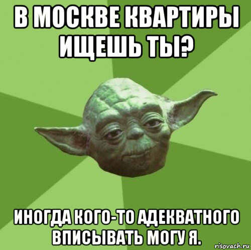 в москве квартиры ищешь ты? иногда кого-то адекватного вписывать могу я., Мем Мастер Йода