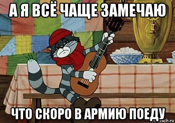 а я всё чаще замечаю что скоро в армию поеду, Мем Грустный Матроскин с гитарой