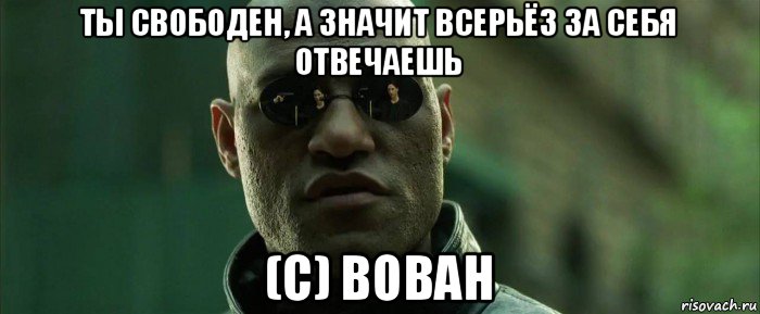 ты свободен, а значит всерьёз за себя отвечаешь (с) вован, Мем  морфеус