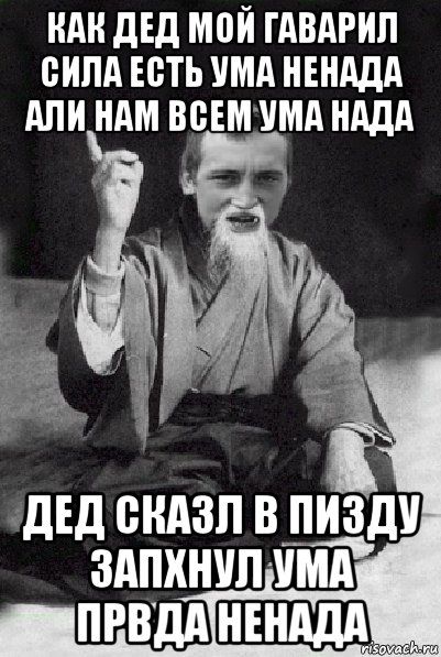 как дед мой гаварил сила есть ума ненада али нам всем ума нада дед сказл в пизду запхнул ума првда ненада, Мем Мудрий паца