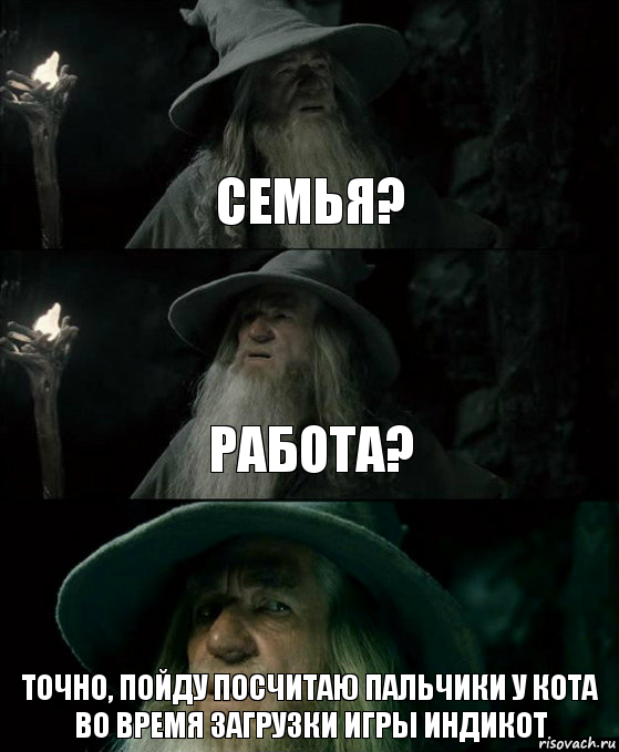 Семья? Работа? Точно, пойду посчитаю пальчики у кота во время загрузки игры Индикот, Комикс Гендальф заблудился