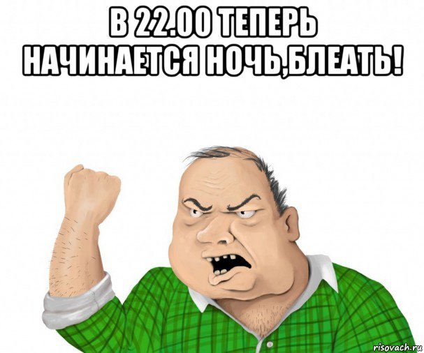 в 22.00 теперь начинается ночь,блеать! , Мем мужик