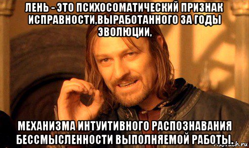 лень - это психосоматический признак исправности,выработанного за годы эволюции, механизма интуитивного распознавания бессмысленности выполняемой работы., Мем Нельзя просто так взять и (Боромир мем)