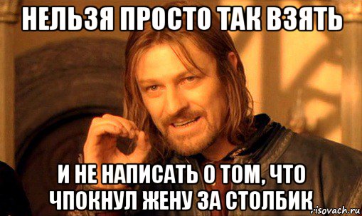 нельзя просто так взять и не написать о том, что чпокнул жену за столбик, Мем Нельзя просто так взять и (Боромир мем)