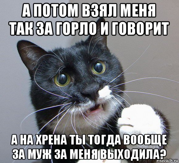 а потом взял меня так за горло и говорит а на хрена ты тогда вообще за муж за меня выходила?
