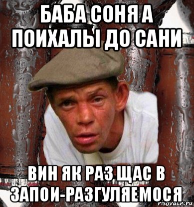 баба соня а поихалы до сани вин як раз щас в запои-разгуляемося