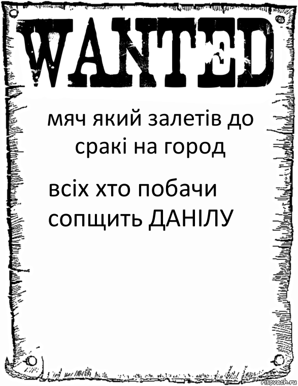 мяч який залетів до сракі на город всіх хто побачи сопщить ДАНІЛУ, Комикс розыск