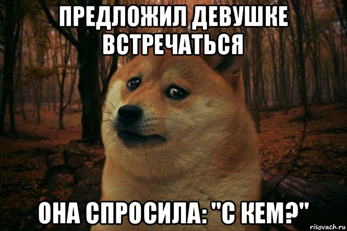 предложил девушке встречаться она спросила: "с кем?", Мем SAD DOGE