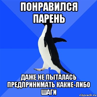 понравился парень даже не пыталась предпринимать какие-либо шаги, Мем  Социально-неуклюжий пингвин