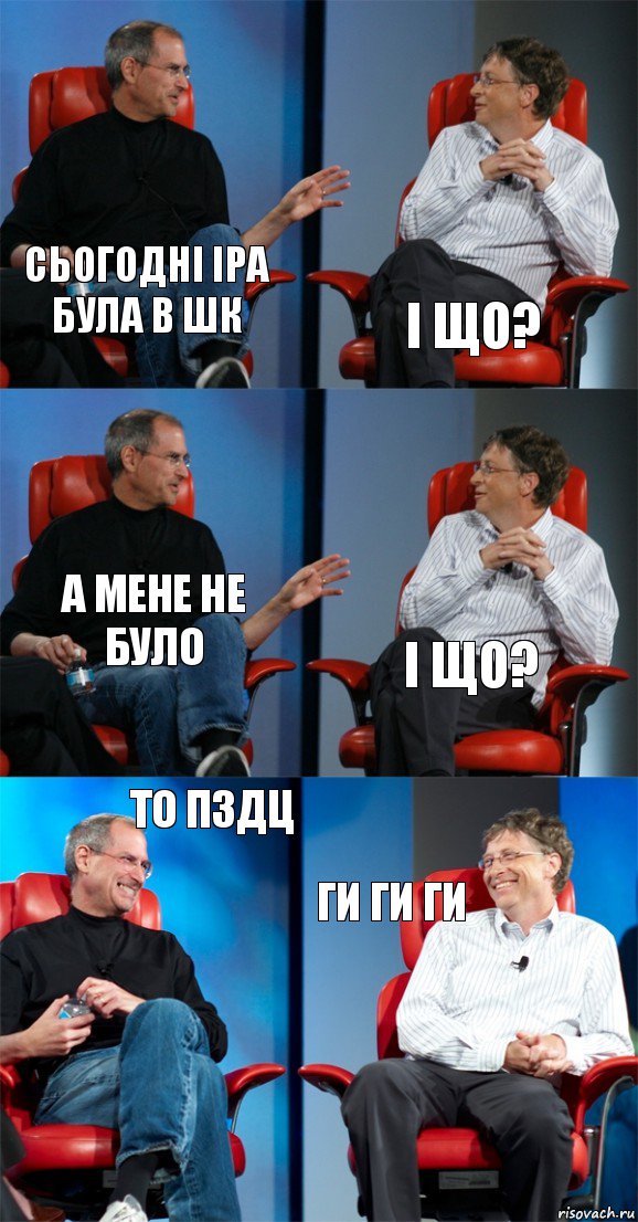 Сьогодні Іра була в шк І що? А мене не було І що? То пздц Ги ги ги, Комикс Стив Джобс и Билл Гейтс (6 зон)