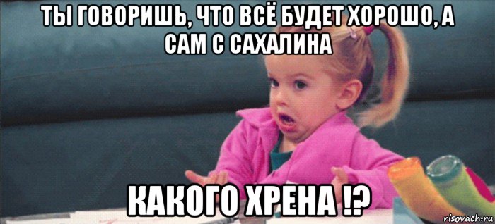 ты говоришь, что всё будет хорошо, а сам с сахалина какого хрена !?, Мем  Ты говоришь (девочка возмущается)