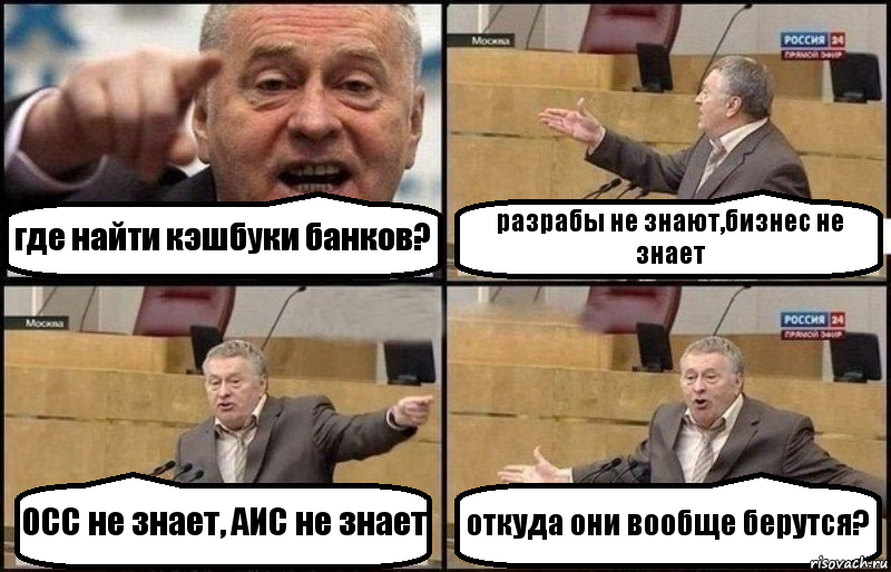 где найти кэшбуки банков? разрабы не знают,бизнес не знает ОСС не знает, АИС не знает откуда они вообще берутся?, Комикс Жириновский