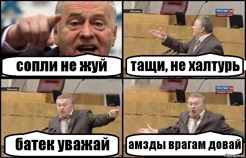 сопли не жуй тащи, не халтурь батек уважай амзды врагам довай, Комикс Жириновский