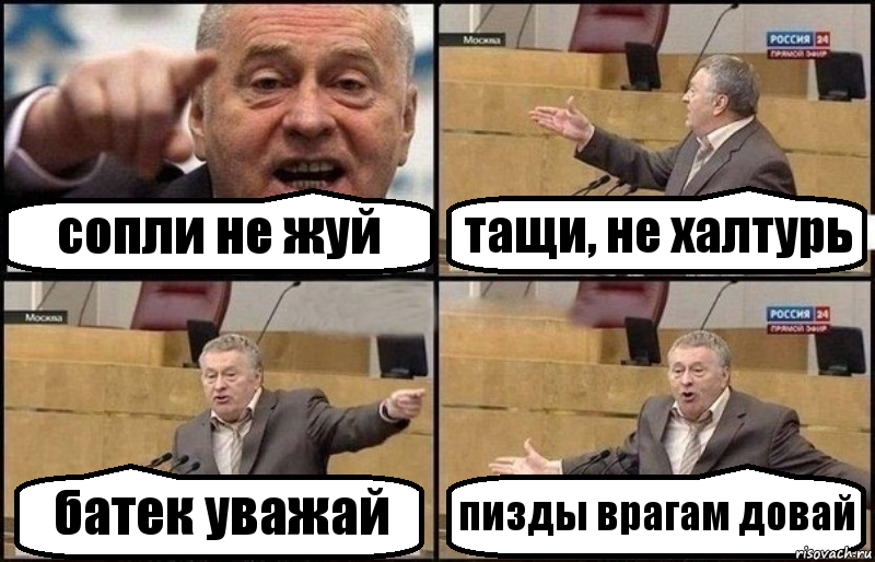 сопли не жуй тащи, не халтурь батек уважай пизды врагам довай, Комикс Жириновский