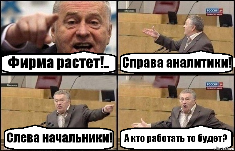 Фирма растет!.. Справа аналитики! Слева начальники! А кто работать то будет?, Комикс Жириновский