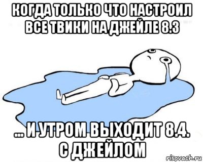 когда только что настроил все твики на джейле 8.3 ... и утром выходит 8.4. с джейлом, Мем   человек в луже плачет