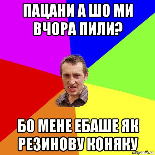 пацани а шо ми вчора пили? бо мене ебаше як резинову коняку, Мем Чоткий паца