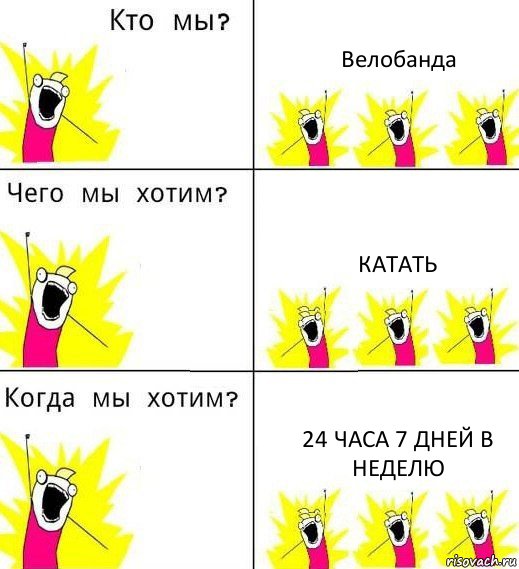 Велобанда Катать 24 часа 7 дней в неделю, Комикс Что мы хотим