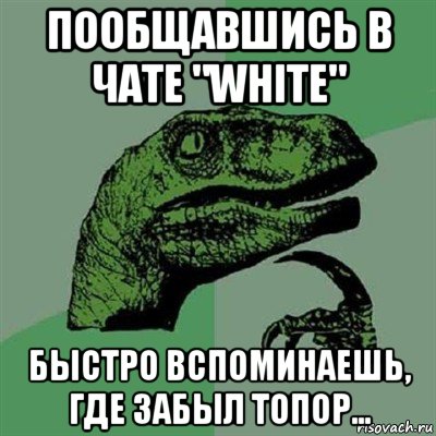 пообщавшись в чате "white" быстро вспоминаешь, где забыл топор..., Мем Филосораптор