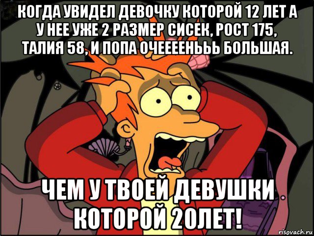 когда увидел девочку которой 12 лет а у нее уже 2 размер сисек, рост 175, талия 58, и попа очеееенььь большая. чем у твоей девушки которой 20лет!, Мем Фрай в панике