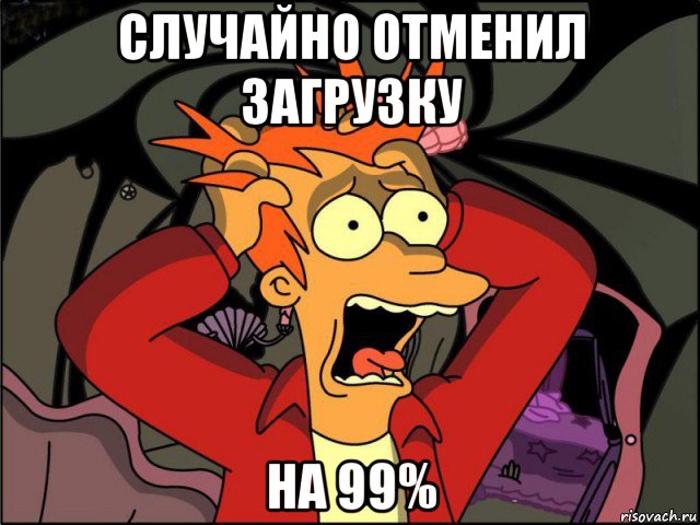 случайно отменил загрузку на 99%, Мем Фрай в панике