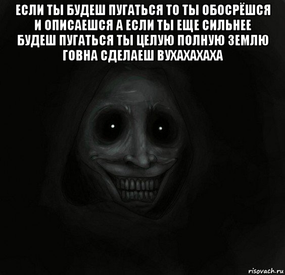 если ты будеш пугаться то ты обосрёшся и описаешся а если ты еще сильнее будеш пугаться ты целую полную землю говна сделаеш вухахахаха , Мем Ночной гость