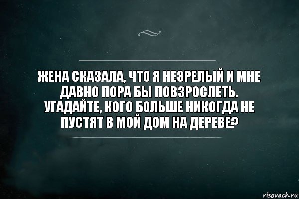 Жена сказала, что я незрелый и мне давно пора бы повзрослеть.
Угадайте, кого больше никогда не пустят в мой дом на дереве?, Комикс Игра Слов