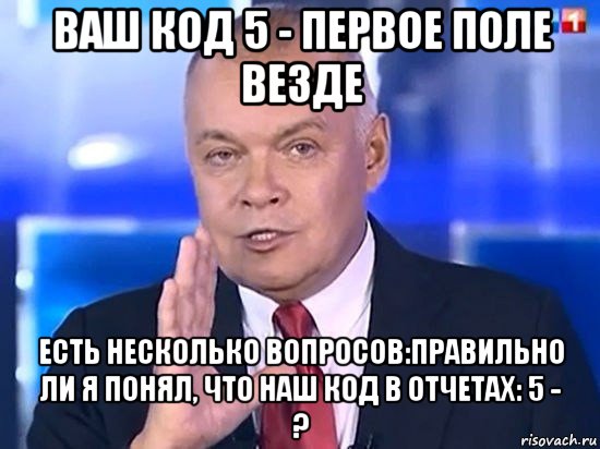 ваш код 5 - первое поле везде есть несколько вопросов:правильно ли я понял, что наш код в отчетах: 5 - ?, Мем Киселёв 2014