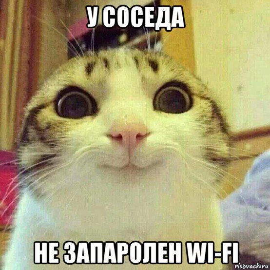 у соседа не запаролен wi-fi, Мем       Котяка-улыбака