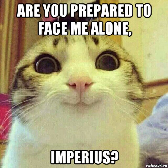 are you prepared to face me alone, imperius?, Мем       Котяка-улыбака