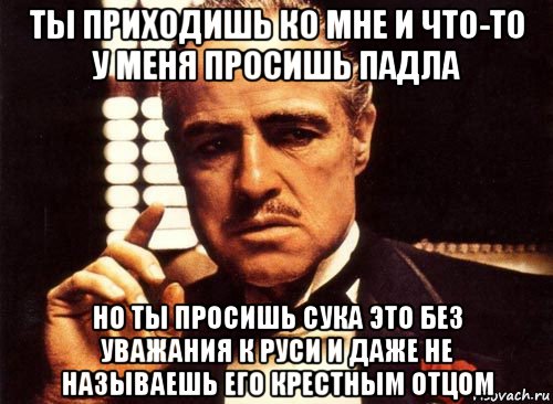 ты приходишь ко мне и что-то у меня просишь падла но ты просишь сука это без уважания к руси и даже не называешь его крестным отцом, Мем крестный отец