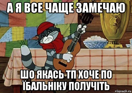 а я все чаще замечаю шо якась тп хоче по їбальніку получіть, Мем Грустный Матроскин с гитарой