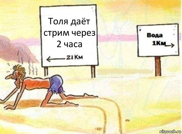 Толя даёт стрим через 2 часа