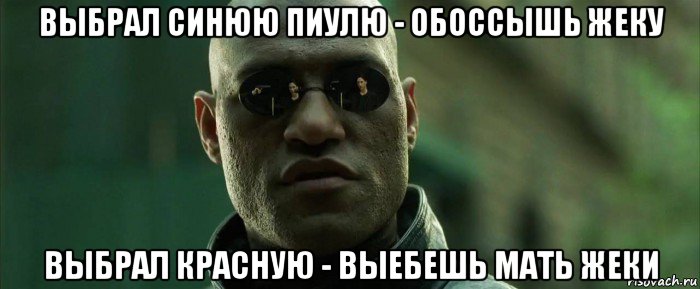 выбрал синюю пиулю - обоссышь жеку выбрал красную - выебешь мать жеки