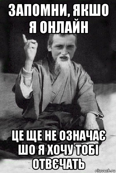 запомни, якшо я онлайн це ще не означає шо я хочу тобі отвєчать, Мем Мудрий паца