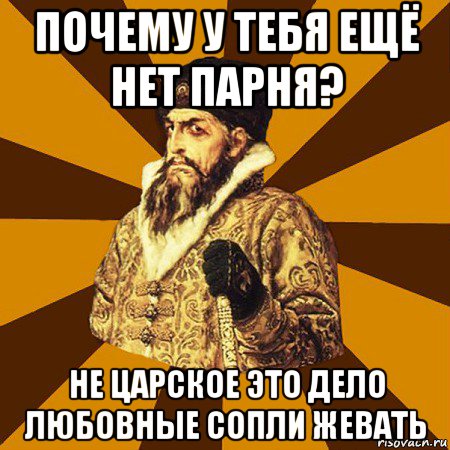 почему у тебя ещё нет парня? не царское это дело любовные сопли жевать, Мем Не царское это дело