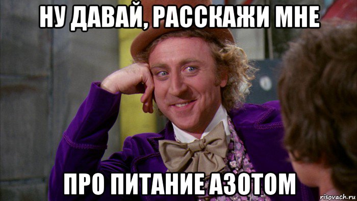 ну давай, расскажи мне про питание азотом, Мем Ну давай расскажи (Вилли Вонка)