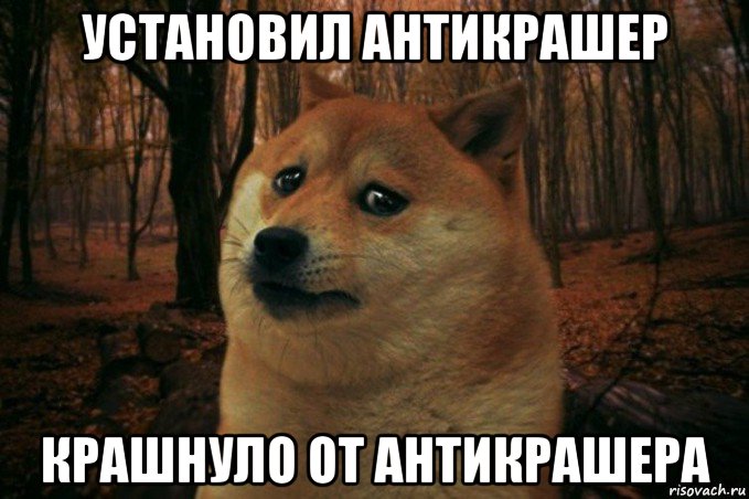 установил антикрашер крашнуло от антикрашера, Мем SAD DOGE