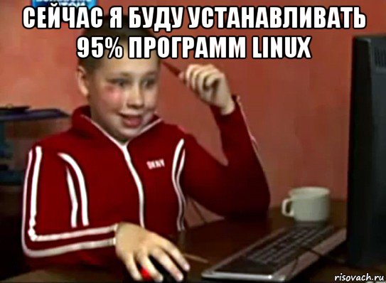 сейчас я буду устанавливать 95% программ linux , Мем Сашок (радостный)