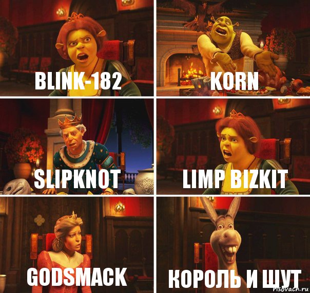 Blink-182 Korn Slipknot Limp bizkit Godsmack Король и шут, Комикс  Шрек Фиона Гарольд Осел