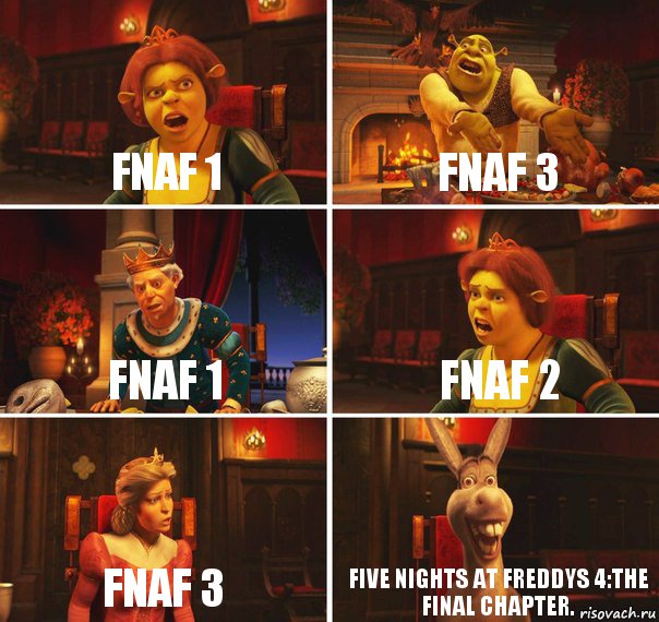FNaF 1 FNaF 3 FNaF 1 FNaF 2 FNaF 3 Five Nights at Freddys 4:The Final Chapter., Комикс  Шрек Фиона Гарольд Осел