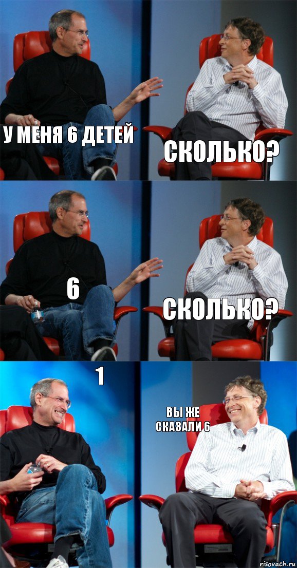 У меня 6 детей сколько? 6 сколько? 1 Вы же сказали 6, Комикс Стив Джобс и Билл Гейтс (6 зон)