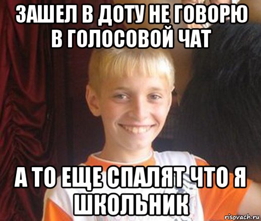 зашел в доту не говорю в голосовой чат а то еще спалят что я школьник, Мем Типичный школьник