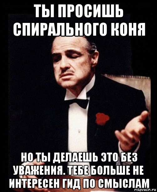 ты просишь спирального коня но ты делаешь это без уважения. тебе больше не интересен гид по смыслам, Мем ты делаешь это без уважения