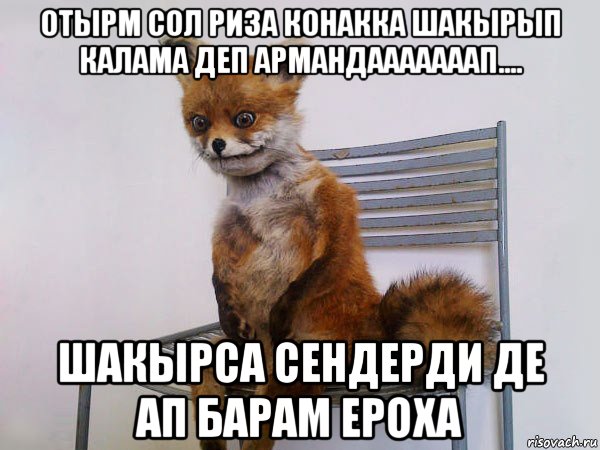 отырм сол риза конакка шакырып калама деп армандааааааап.... шакырса сендерди де ап барам ероха, Мем Упоротый лис