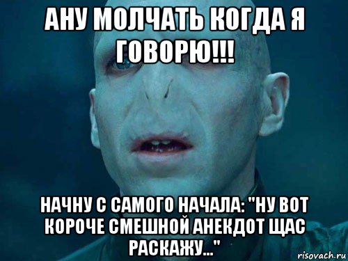 ану молчать когда я говорю!!! начну с самого начала: "ну вот короче смешной анекдот щас раскажу...", Мем Волан де Морт