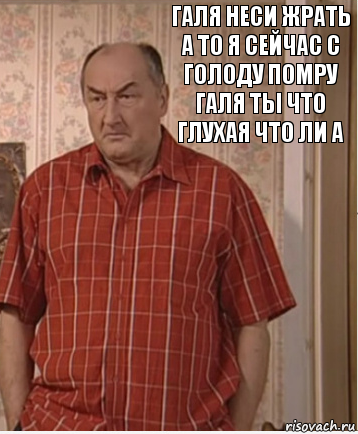 Галя неси жрать а то я сейчас с голоду помру Галя ты что глухая что ли а