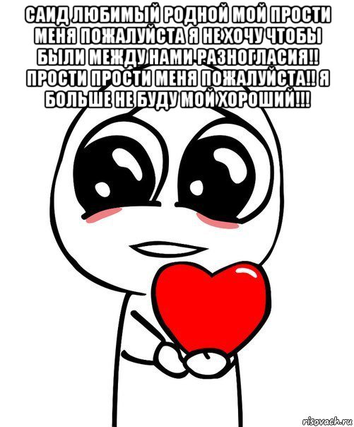 саид любимый родной мой прости меня пожалуйста я не хочу чтобы были между нами разногласия!! прости прости меня пожалуйста!! я больше не буду мой хороший!!! , Мем  Я тебя люблю