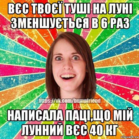 вєс твоєї туші на луні зменшується в 6 раз написала паці,що мій лунний вєс 40 кг, Мем Йобнута Подруга ЙоП