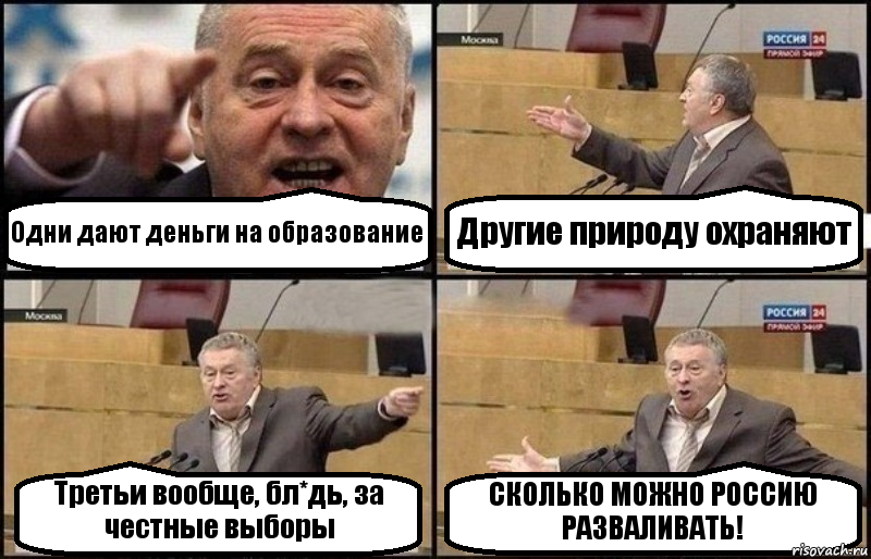 Одни дают деньги на образование Другие природу охраняют Третьи вообще, бл*дь, за честные выборы СКОЛЬКО МОЖНО РОССИЮ РАЗВАЛИВАТЬ!, Комикс Жириновский